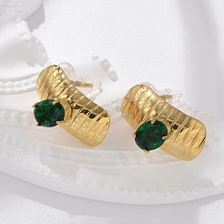 Brass & Glass & Plastic Stud Earrings&nbsp;EJEW-D302-03G-05