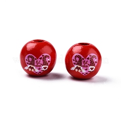 Valentine's Day Theme Printed Wooden Beads&nbsp;WOOD-D006-03