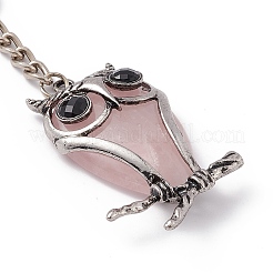 Owl Natural Rose Quartz Pendant Keychain&nbsp;KEYC-G056-01AS-02