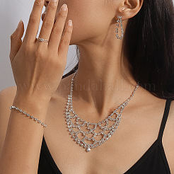 Alloy Rhinestone Bracelets & Earrings & Necklaces & Rings Sets for Women&nbsp;FS-WGE054E-01