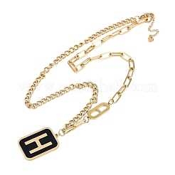 Ion Plating(IP) 304 Stainless Steel Black Enamel H Rectangle Pendant Twisted Chain Necklaces for Women&nbsp;NJEW-M078-01G