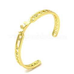 Clear Cubic Zirconia Butterfly Open Cuff Bangle&nbsp;BJEW-A136-03G