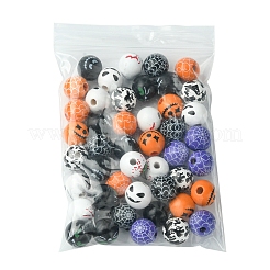 45Pcs 9 Colors Printed Round Wood European Beads&nbsp;WOOD-FS0001-21