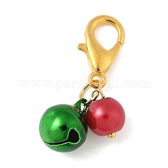 25Pcs 5 Colors Brass Bell & Glass Pearl Beaded Pendant Decorations&nbsp;HJEW-JM04038