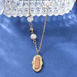 304 Stainless Steel & Natural Pearl & Synthetic Turquoise Oval Pendant Necklaces for Women&nbsp;NJEW-A045-23G