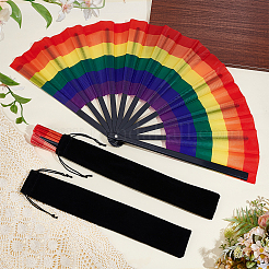 2Pcs PVC & Cloth Rainbow Folding Fans&nbsp;AJEW-NB0008-98