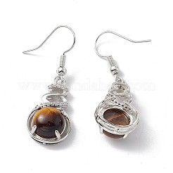 Natural Tiger Eye Gourd Dangle Earrings with Crystal Rhinestone&nbsp;EJEW-A092-04P-08