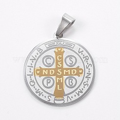 Trendy Necklace Findings Two Tone Flat Round with San Benito 304 Stainless Steel Pendants&nbsp;LS-STAS-L012-A10P