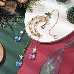 Christmas Theme Glass Beads & Brass Moon Hanging Ornaments&nbsp;HJEW-TA00261