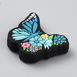 Butterfly with Flower Food Grade Eco-Friendly Silicone Beads&nbsp;SIL-CJC0012-07D