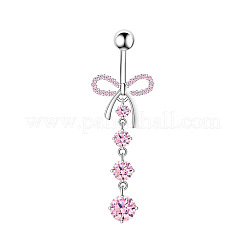 1Pc 304 Stainless Steel Rose Rhinestone Curved Barvell Dangle Belly Rings&nbsp;WGF9938-04