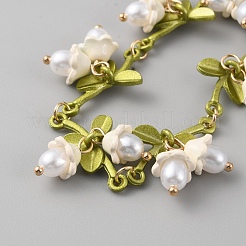 Plastic Pearl Beaded Flower Link Chain Bracelet&nbsp;BJEW-WH0011-22