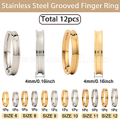 12Pcs 12 Styles 201 Stainless Steel Grooved Finger Ring Settings&nbsp;RJEW-SC0001-31