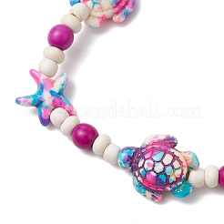 Starfish & Turtle Synthetic Turquoise Dyed Beads Stretch Bracelets for Women&nbsp;BJEW-JB11920-04