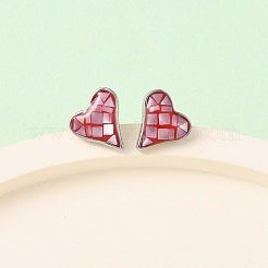 Brass Enamel Heart Stud Earrings&nbsp;EJEW-I322-08P