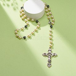 Synthetic Hematite & Glass Rosary Bead Necklaces for Women&nbsp;NJEW-JN03992