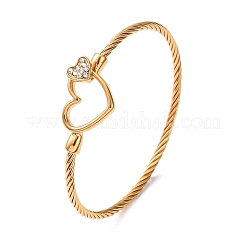 304 Stainless Steel Crystal Rhinestone Heart Cuff Bangles for Women&nbsp;SA-CBA2192-06G