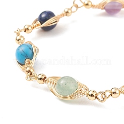 Natural & Synthetic Mixed Gemstone Oval Link Chain Bracelet&nbsp;BJEW-JB08912