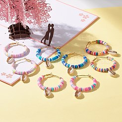 Big Ring with Cowrie Shell Dangle Huggie Hoop Earrings&nbsp;EJEW-JE04732