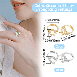 4Pcs 2 Colors Adjustable Brass Micro Pave Clear Cubic Zirconia Solitaire Ring Settings&nbsp;ZIRC-BBC0001-95
