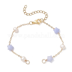 Natuarl & Synthetic Mixed Gemstone Star & Natural Freshwater Pearl Rice & Brass Link Chain Bracelet Making&nbsp;AJEW-JB01456