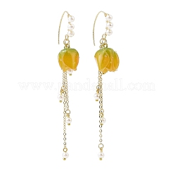 Plastic Flower with Imitation Pearl Beaded Dangle Earrings&nbsp;EJEW-JE05128