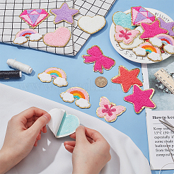 24Pcs 12 Styles Embroidery Cloth Iron On/Sew On Patches with Paillette&nbsp;DIY-FG0006-22
