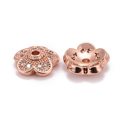 5-Petal Brass Micro Pave Clear Cubic Zirconia Bead Caps&nbsp;X-ZIRC-P001-31RG