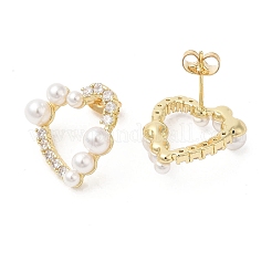 Brass Heart Stud Earrings with Cubic Zirconia&nbsp;EJEW-D065-03G