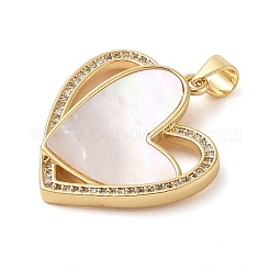 Brass & Shell & Clear Cubic Zirconia Pendants&nbsp;KK-I712-02G