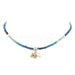 Gradient Color Brass Pave Cubic Zirconia Ocean Crab and Natural Pearl Pendant Natural Apatite & Kyanite & Amazonite Faceted Round Beaded Necklaces for Women&nbsp;NJEW-JN06241