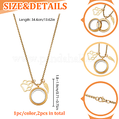 2Pcs 2 Colors Alloy Wing Paw Print & 304 Stainless Steel Flat Round Locket Pendant Necklaces&nbsp;NJEW-DR00017