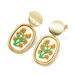 304 Stainless Steel & Cloth Embroidery Stud Dangle Earrings&nbsp;EJEW-JE07298-03