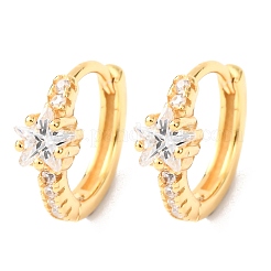 Star 925 Sterling Silver Micro Pave Clear Cubic Zirconia Hoop Earrings&nbsp;EJEW-K317-07G