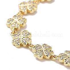 Rack Plating Brass Pave Clear Cubic Zirconia Clover Link Chain Bracelets for Women&nbsp;BJEW-R317-08G