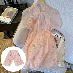 Star Moon Pattern Embroidered Polyester Mesh Fabrics&nbsp;DIY-WH0430-384B
