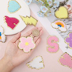Lightning Bolt & Castle & 5-Petal Flower & Letter A~Z & Heart & Rainbow Towel Embroidery Style Cloth Iron on/Sew on Patches&nbsp;DIY-GL0004-17
