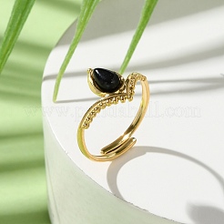 Teardrop Natural Rhodochrosite & Black Onyx & White Jade & Red Agate & Amazonite Finger Rings&nbsp;RJEW-Q004-02G