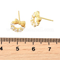 Bowknot 925 Sterling Silver Micro Pave Clear Cubic Zirconia Stud Earrings&nbsp;EJEW-S271-02G