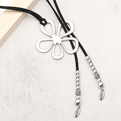 Flower Hollow Flower Bohemian Style Alloy Pendant Black Faux Suede Cord Lariat Necklaces for Women&nbsp;FS-WG7C28D-01