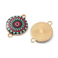 Printed Mandala Flower Alloy Enamel Flat Round Links Connector Charms&nbsp;FIND-G118-02G