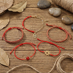 5Pcs 5 Styles Braided Nylon Thread Bracelet & 304 Stainless Steel Link & Charm Bracelets & Glass & Seed Bead Braided Bead Bracelet Set for Women&nbsp;KZ3324-6