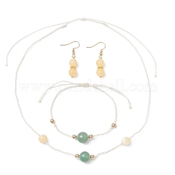 Natural Yellow Jade & Green Aventurine & Synthetic Hematite Beaded Necklace & Bracelet & Dangle Earring Sets&nbsp;SJEW-JS01326