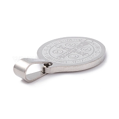 Non-Tarnish Trendy Necklace Findings Flat Round with San Benito 304 Stainless Steel Charms Pendants&nbsp;STAS-L012-A08P