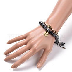 Round Natural Snowflake Obsidian Braided Beded Bracelets Set&nbsp;BJEW-JB07096