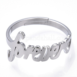 Non-Tarnish 304 Stainless Steel Heart with Word Forever Adjustable Ring&nbsp;RJEW-T027-05P