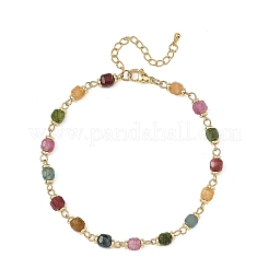Natural Multicolor Tourmaline Faceted Cube Beaded Chain Anklets&nbsp;AJEW-AN00875