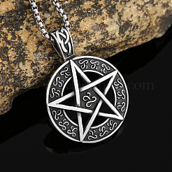 Pentagram 304 Stainless Steel Pendant Necklaces for Men&nbsp;FS-WGA1565-01