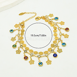 Bohemian Brass Round Coin Evil Eye Tassel 2-Strand Anklets for Women&nbsp;BL2252