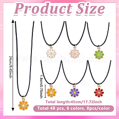48Pcs 6 Colors Alloy Enamel Flower Pendant Waxed Cord Necklaces&nbsp;NJEW-GO00002